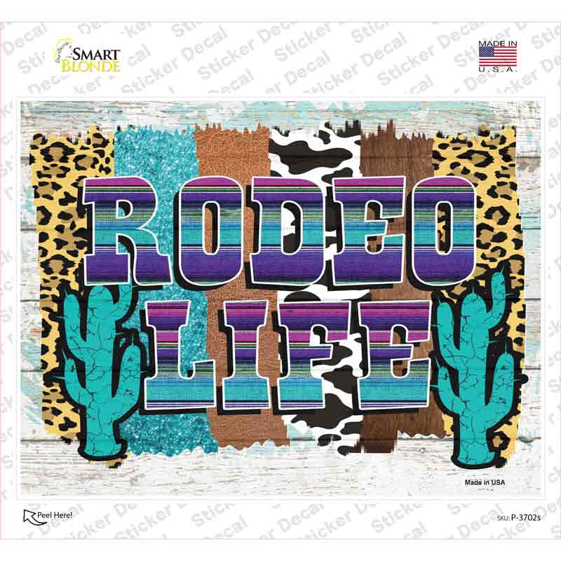 P-3702s-M Rodeo Life Turquoise Novelty Rectangle Sticker Decal - Medium