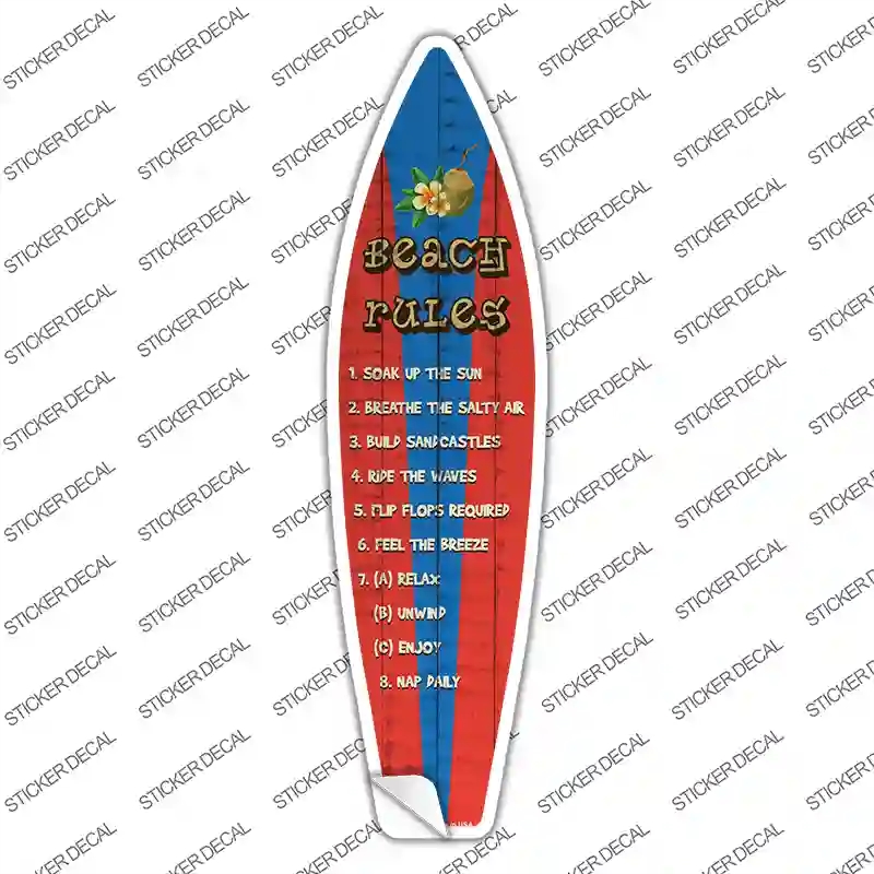 SB-097s-S Beach Rules Novelty Surfboard Sticker Decal - Small