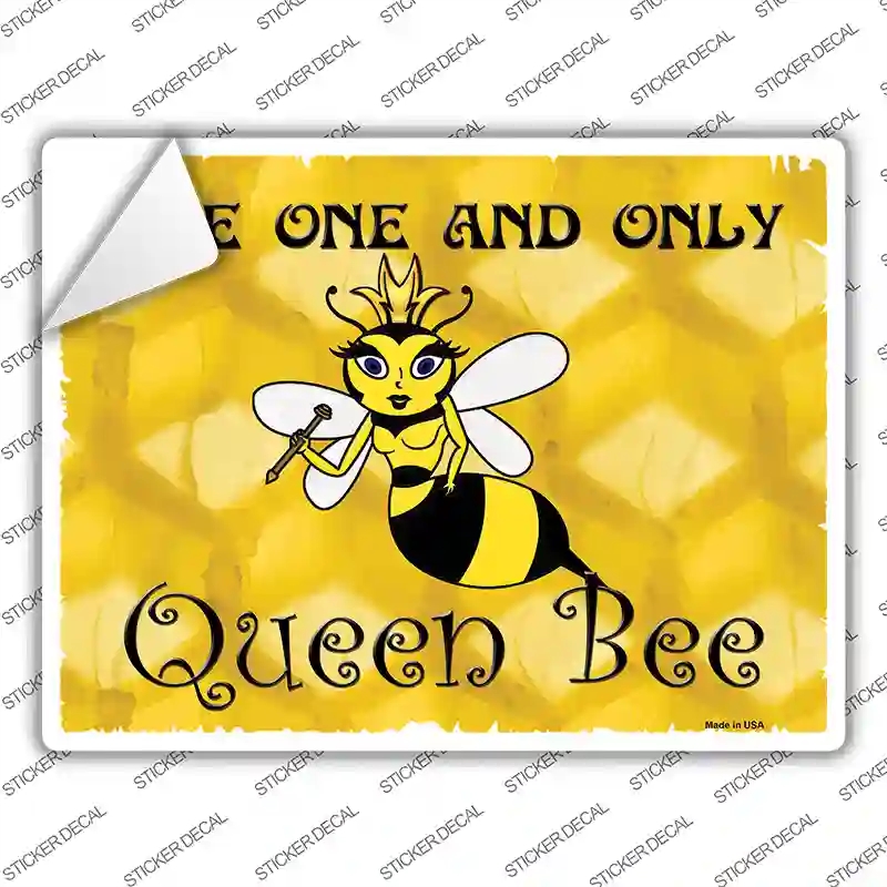 P-1008s-L Queen Bee Horizontal Gold Novelty Rectangle Sticker Decal - Large