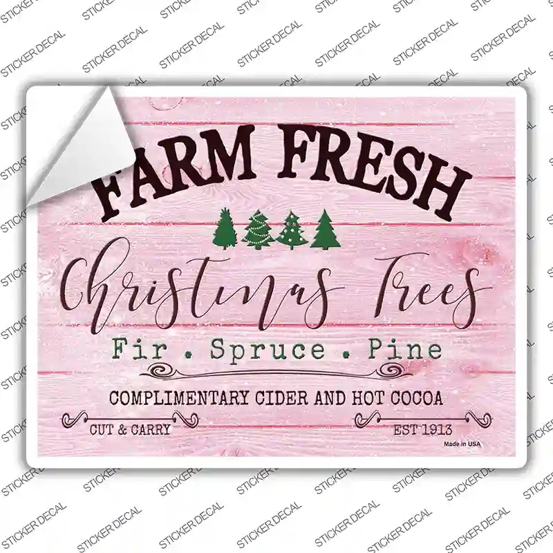 P-3925s-S Farm Fresh Christmas Trees Pink Novelty Rectangle Sticker Decal - Small