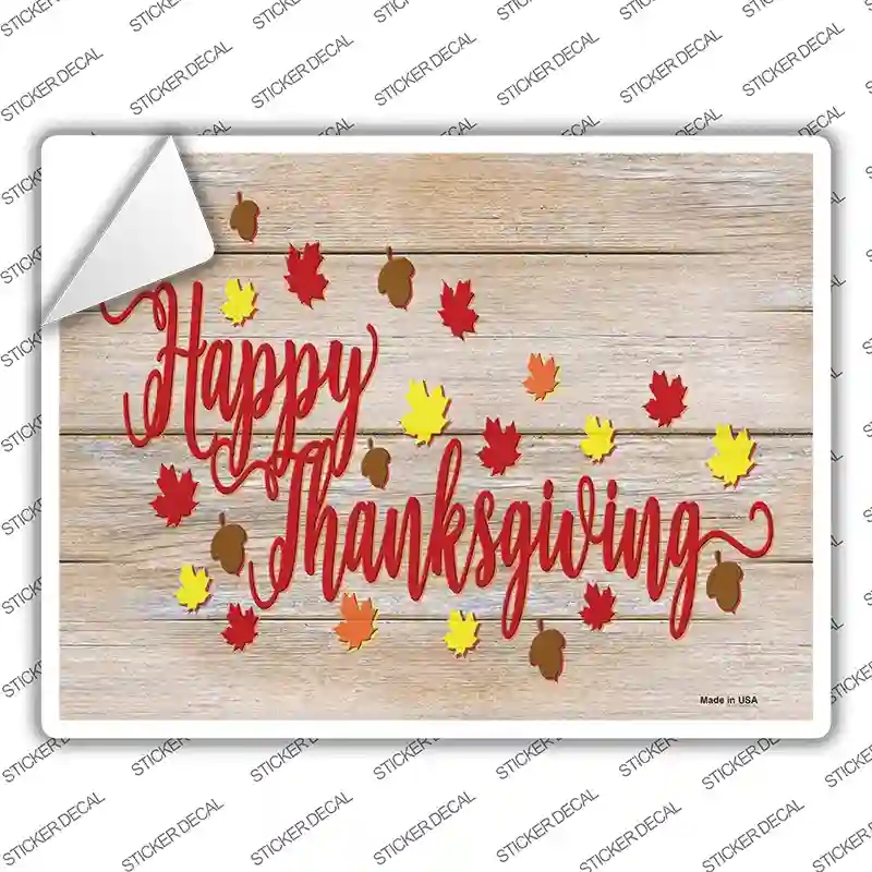 P-3947s-L Happy Thanksgiving Leaves Novelty Rectangle Sticker Decal - Large