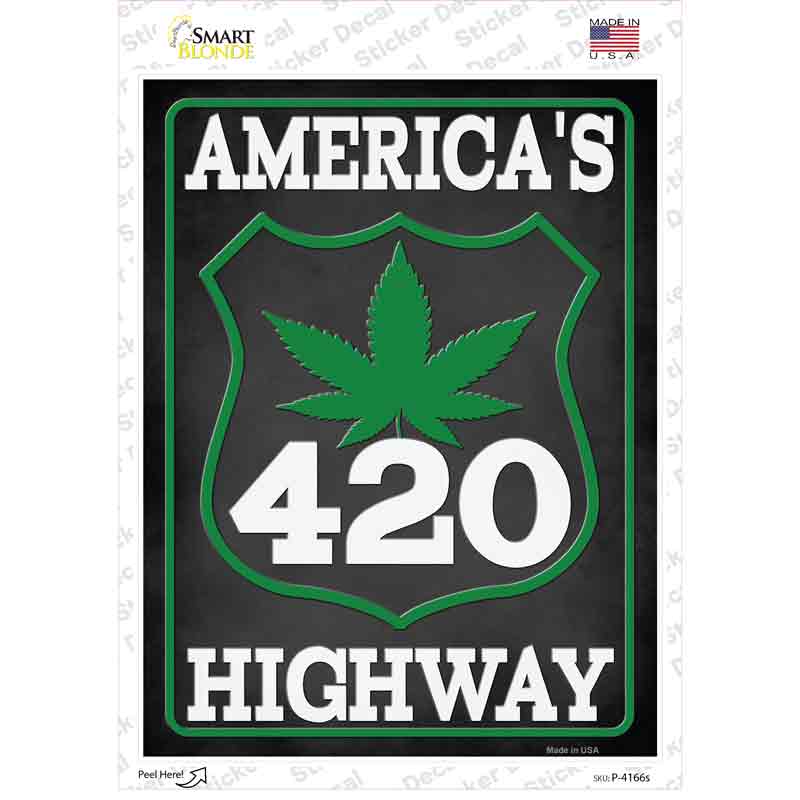P-4166s-M 420 Americas Highway Novelty Rectangle Sticker Decal - Medium
