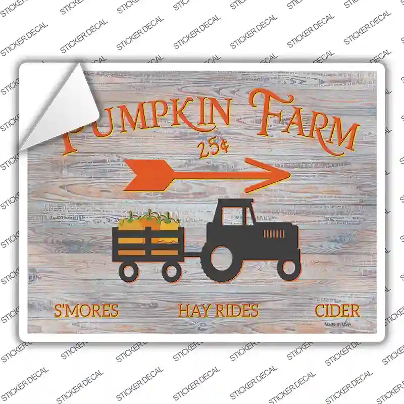 P-3953s-L Pumpkin Farm Tractor Novelty Rectangle Sticker Decal - Large