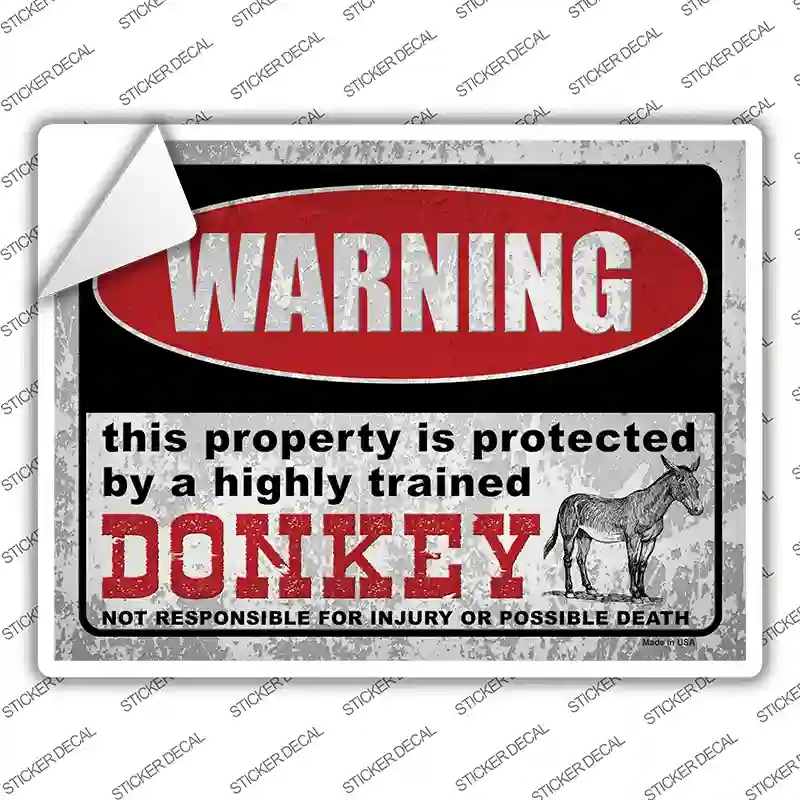 P-4039s-L Warning Highly Trained Donkey Novelty Rectangle Sticker Decal - Large