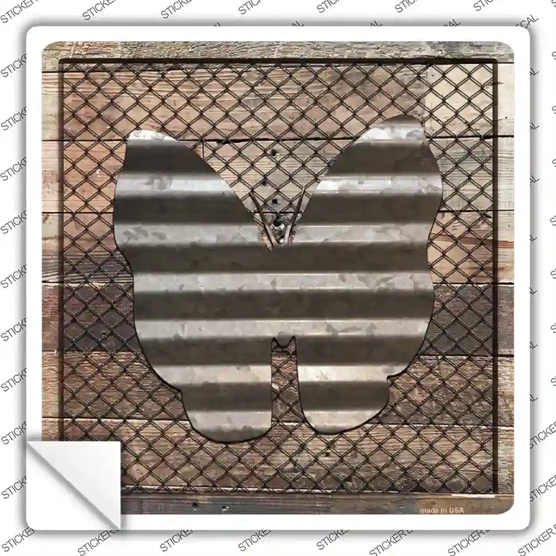 SQ-607s-S Corrugated Butterfly on Wood Novelty Square Sticker Decal - Small