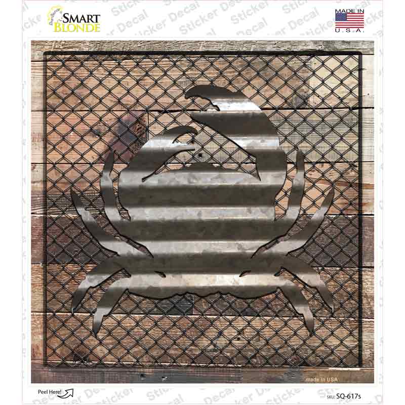 SQ-617s-M Corrugated Crab on Wood Novelty Square Sticker Decal - Medium