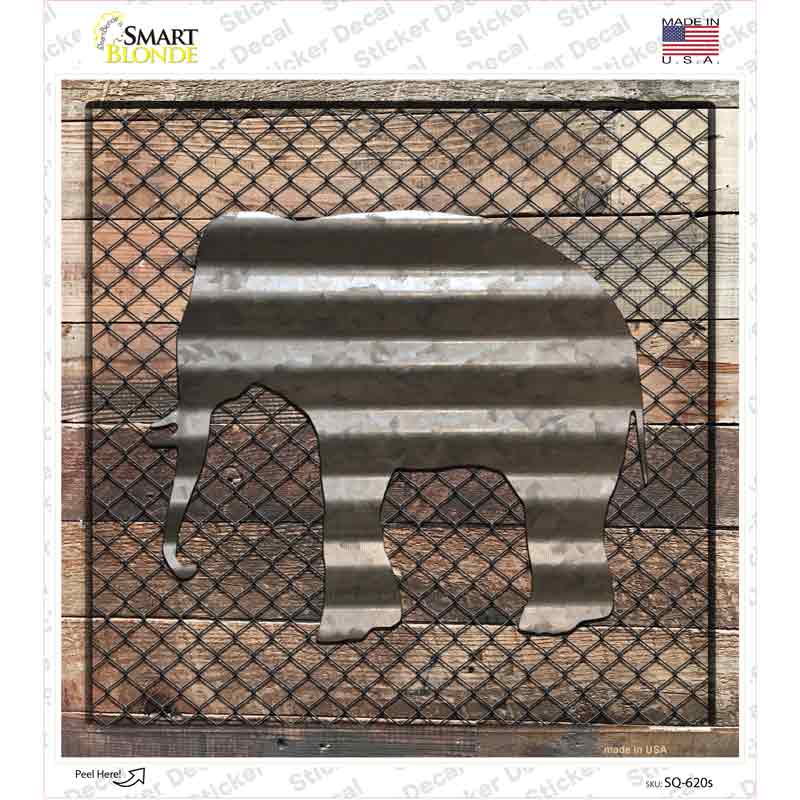 SQ-620s-M Corrugated Elephant on Wood Novelty Square Sticker Decal - Medium