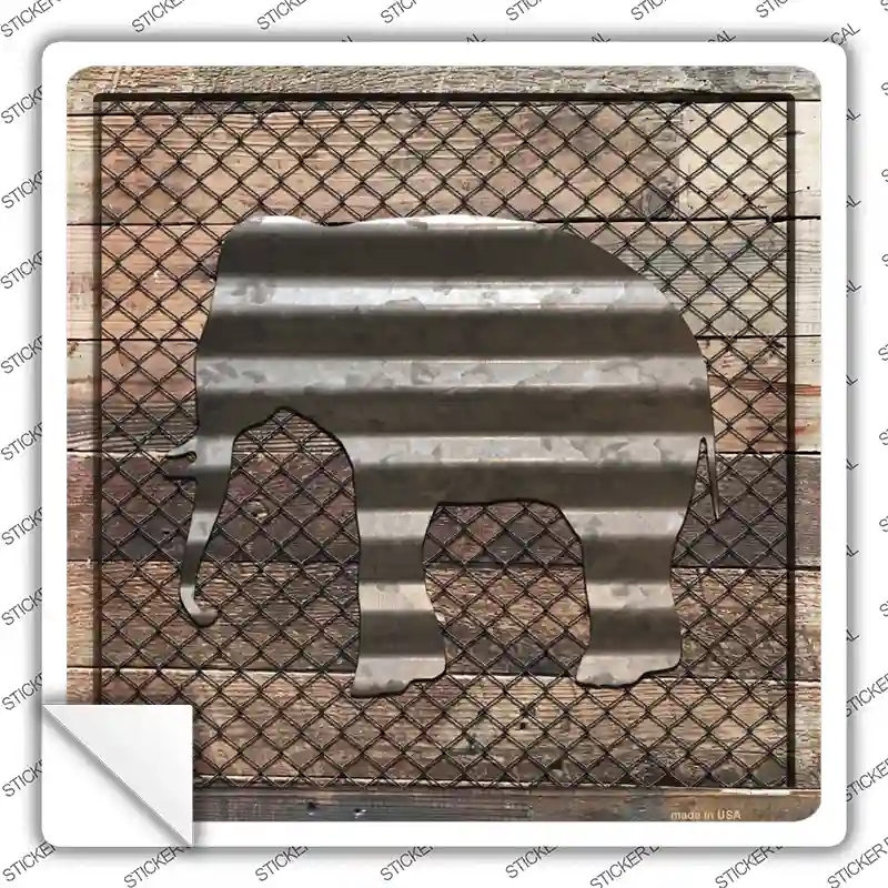 SQ-620s-S Corrugated Elephant on Wood Novelty Square Sticker Decal - Small