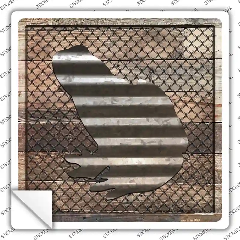 SQ-621s-L Corrugated Frog on Wood Novelty Square Sticker Decal - Large