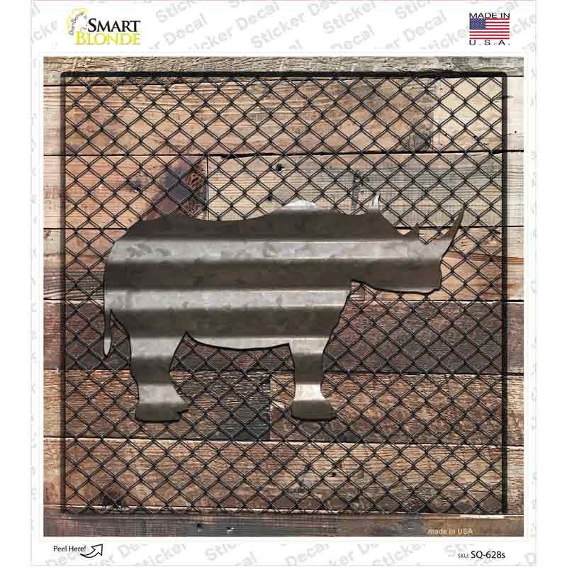SQ-628s-M Corrugated Rhino on Wood Novelty Square Sticker Decal - Medium
