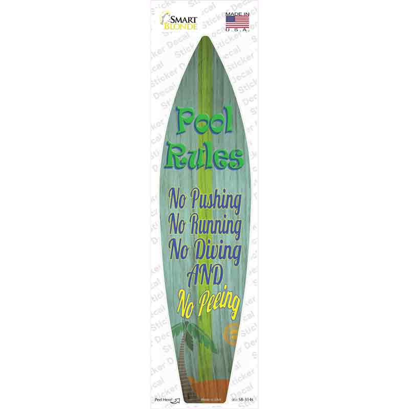 SB-314s-M Pool Rules No Peeing Novelty Surfboard Sticker Decal - Medium
