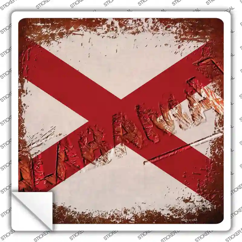SQ-943s-L Alabama Rusty Stamped Novelty Square Sticker Decal - Large