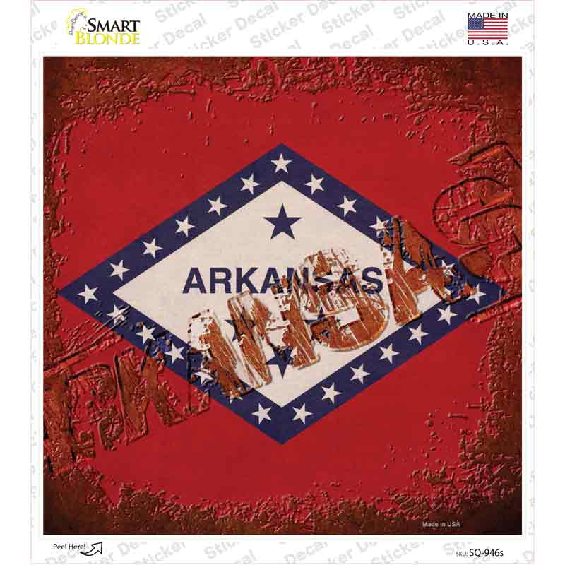 SQ-946s-M Arkansas Rusty Stamped Novelty Square Sticker Decal - Medium