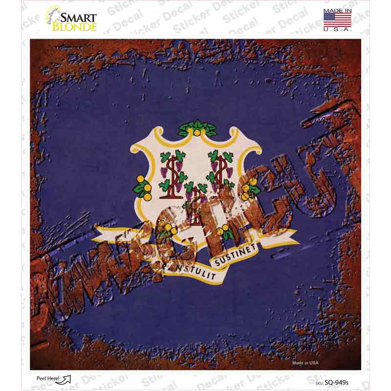 SQ-949s-M Connecticut Rusty Stamped Novelty Square Sticker Decal - Medium