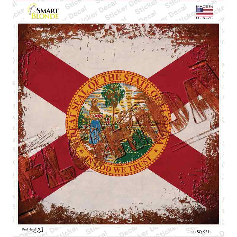 SQ-951s-M Florida Rusty Stamped Novelty Square Sticker Decal - Medium