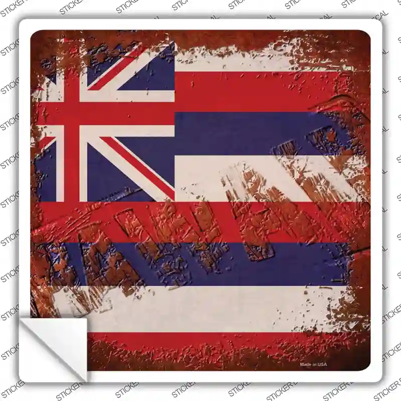 SQ-953s-S Hawaii Rusty Stamped Novelty Square Sticker Decal - Small