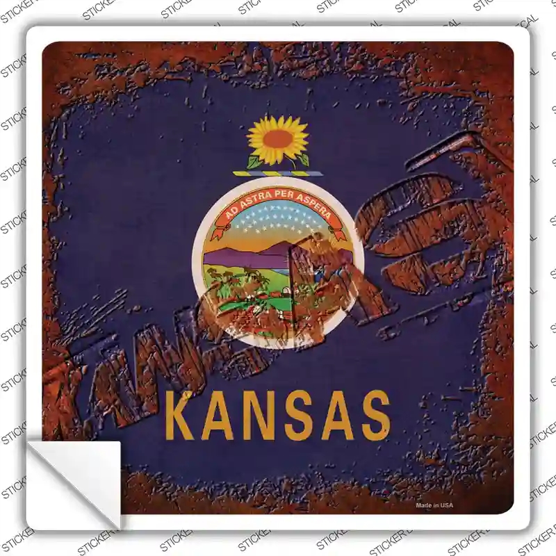 SQ-958s-XL Kansas Rusty Stamped Novelty Square Sticker Decal - Extra Large