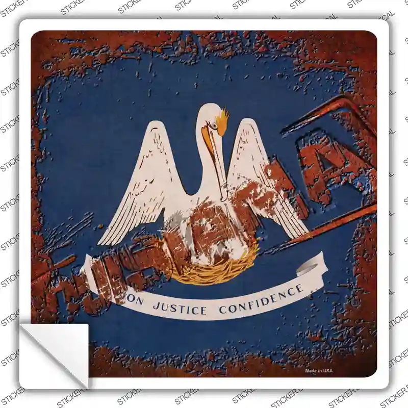 SQ-960s-S Louisiana Rusty Stamped Novelty Square Sticker Decal - Small