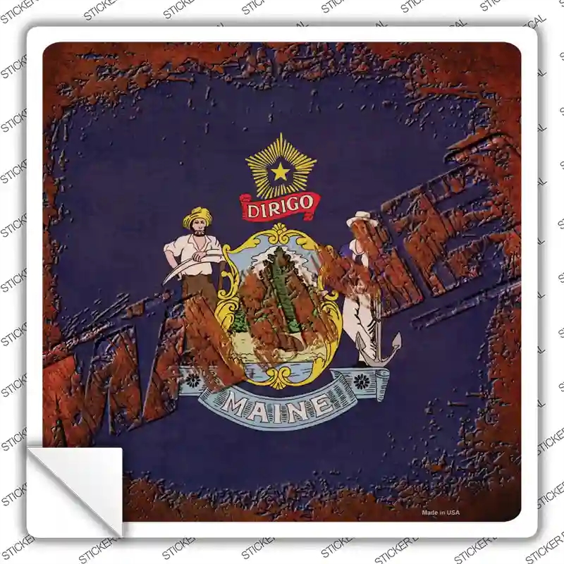 SQ-961s-XL Maine Rusty Stamped Novelty Square Sticker Decal - Extra Large