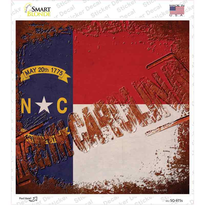 SQ-975s-M North Carolina Rusty Stamped Novelty Square Sticker Decal - Medium