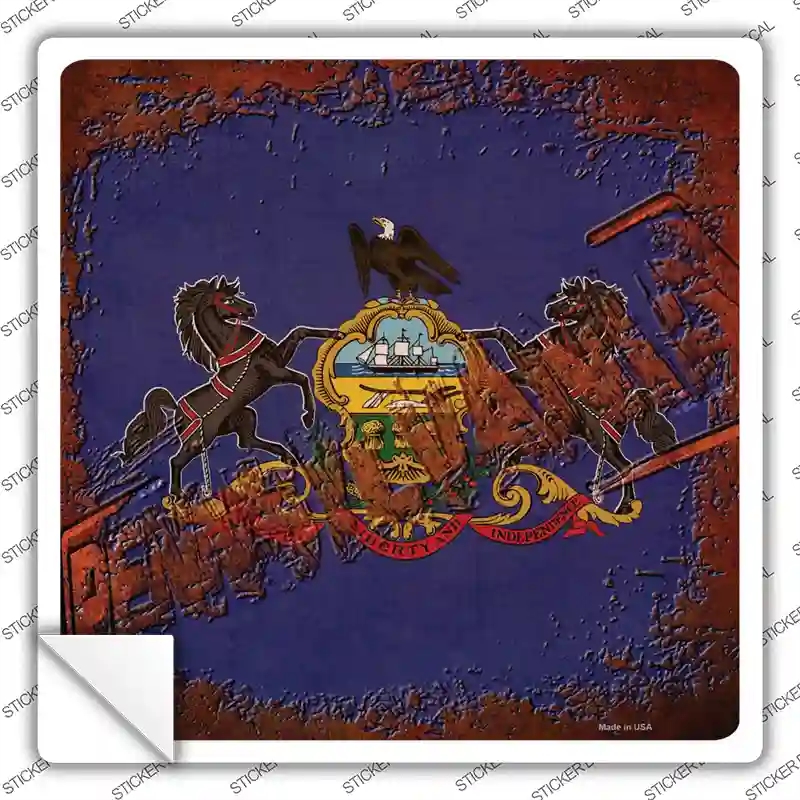 SQ-980s-S Pennsylvania Rusty Stamped Novelty Square Sticker Decal - Small