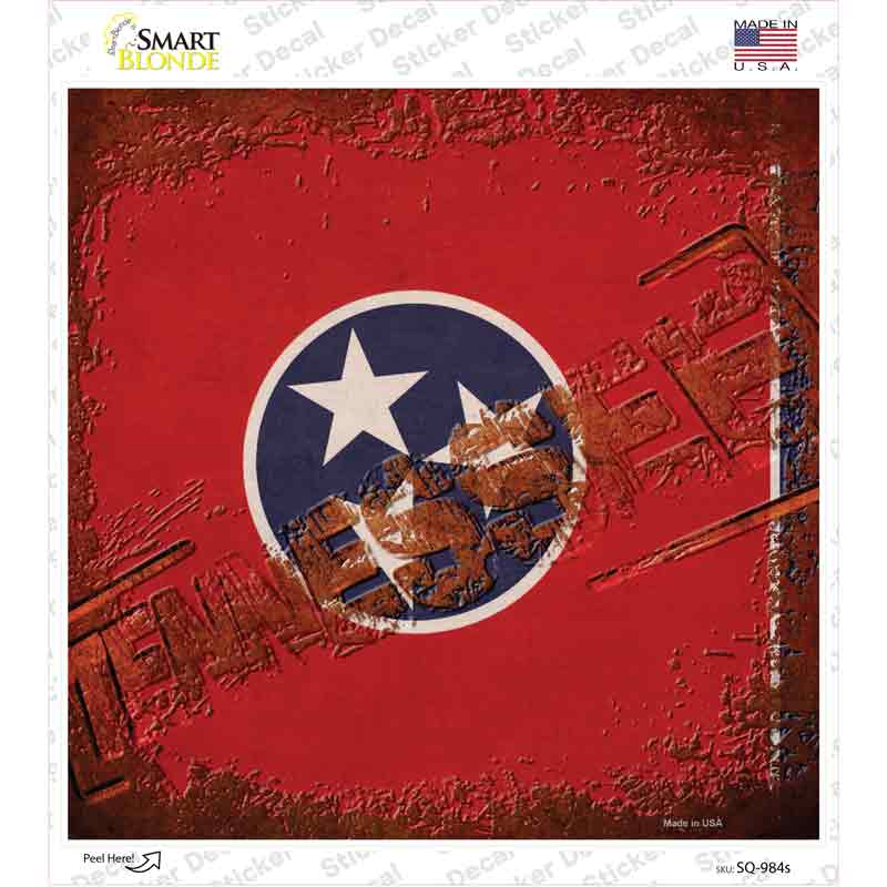 SQ-984s-M Tennessee Rusty Stamped Novelty Square Sticker Decal - Medium