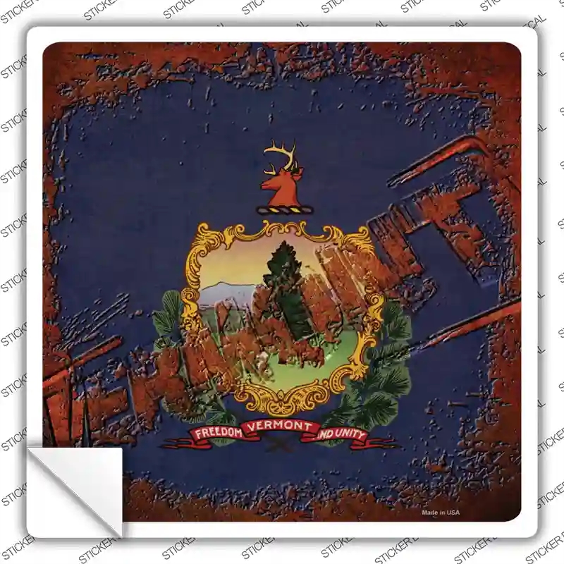 SQ-987s-L Vermont Rusty Stamped Novelty Square Sticker Decal - Large
