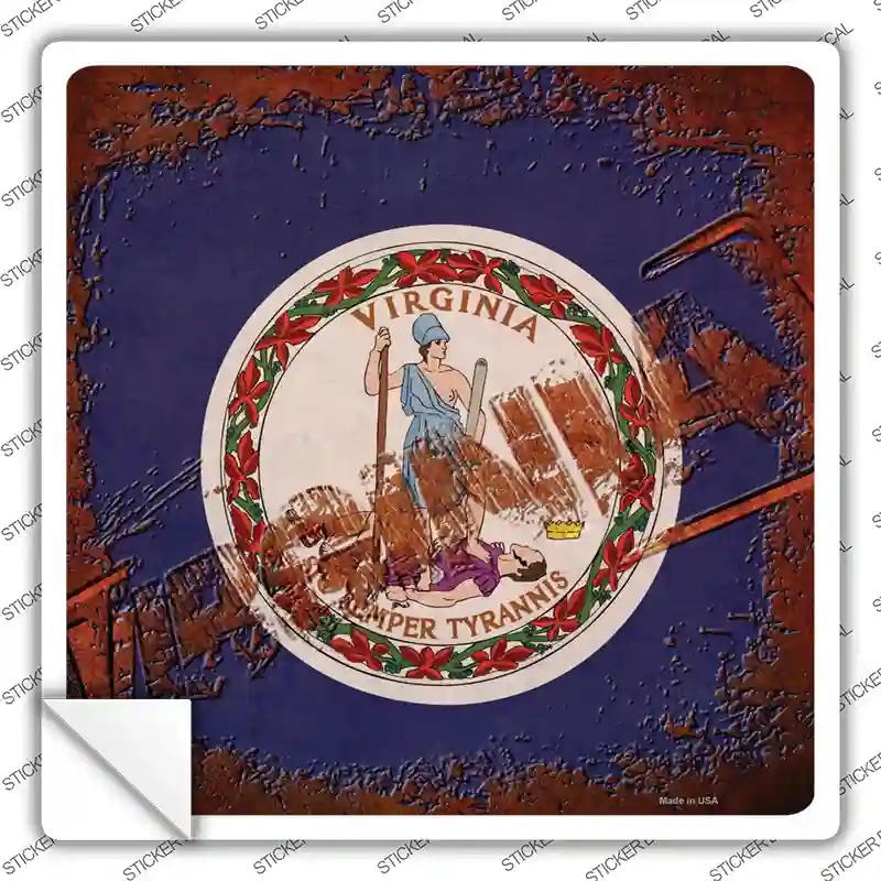 SQ-988s-L Virginia Rusty Stamped Novelty Square Sticker Decal - Large