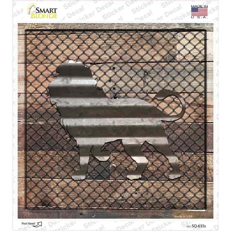 SQ-635s-M Corrugated Lion on Wood Novelty Square Sticker Decal - Medium