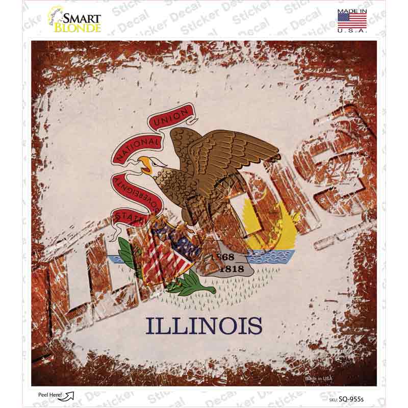 SQ-955s-M Illinois Rusty Stamped Novelty Square Sticker Decal - Medium