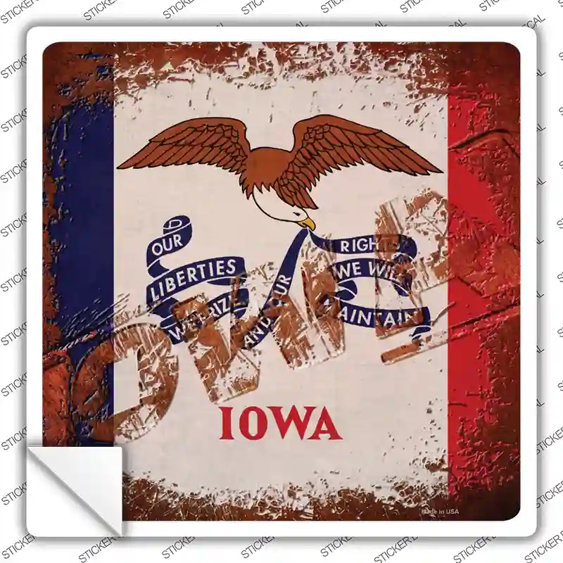 SQ-957s-L Iowa Rusty Stamped Novelty Square Sticker Decal - Large