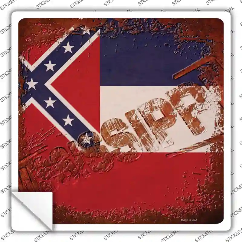 SQ-966s-S Mississippi Rusty Stamped Novelty Square Sticker Decal - Small