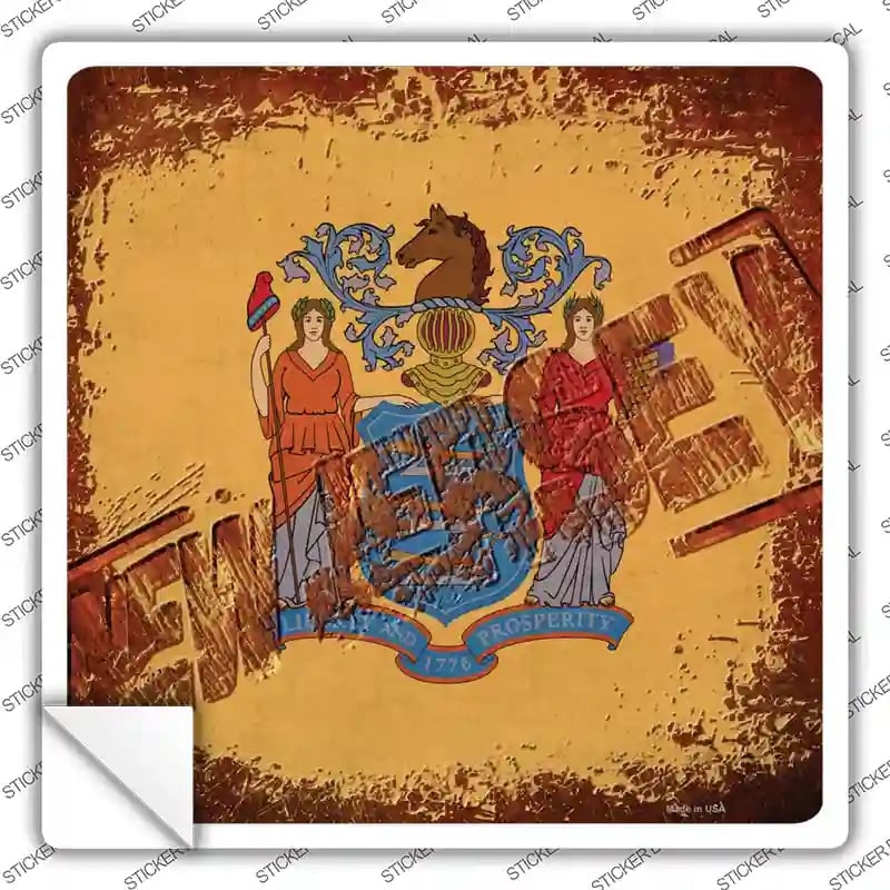 SQ-972s-S   Jersey Rusty Stamped Novelty Square Sticker Decal - Small