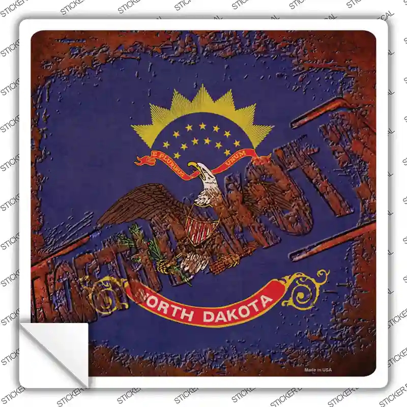 SQ-976s-S North Dakota Rusty Stamped Novelty Square Sticker Decal - Small