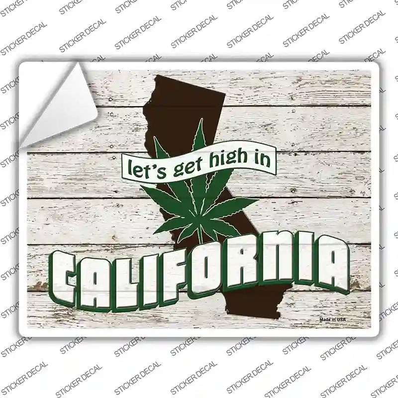 P-3202s-S Get High in California Novelty Rectangle Sticker Decal - Small