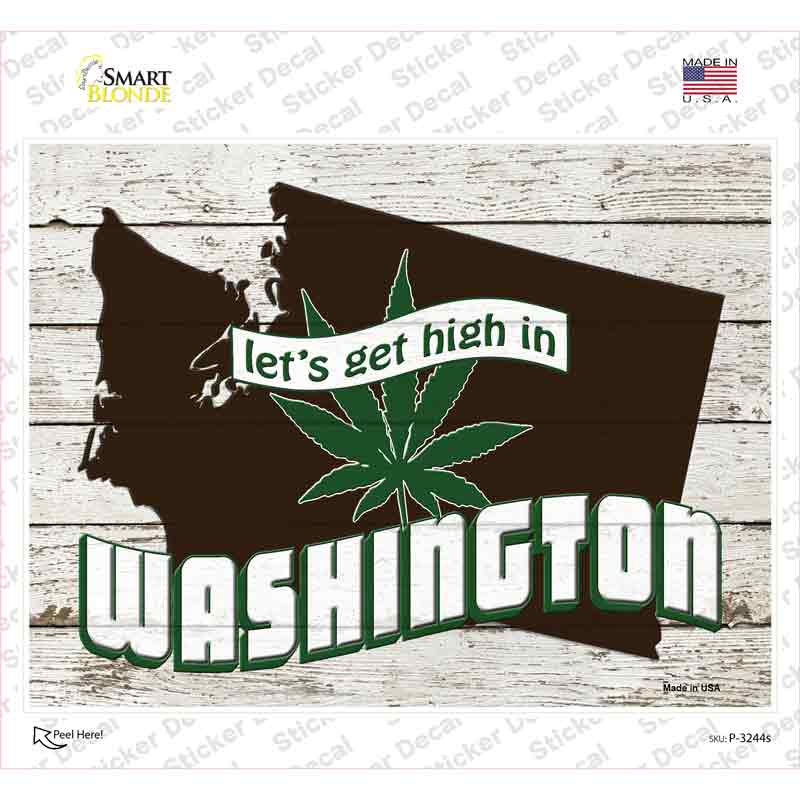P-3244s-M Get High in Washington Novelty Rectangle Sticker Decal - Medium