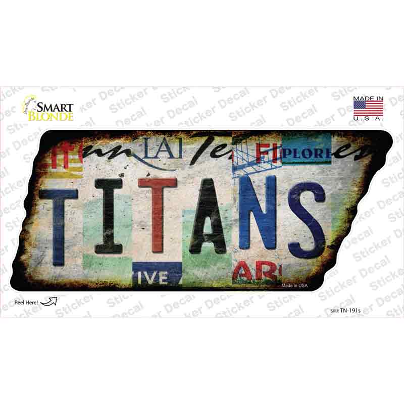 TN-191s-M Titans Strip Art Novelty Rusty Tennessee Shape Sticker Decal - Medium