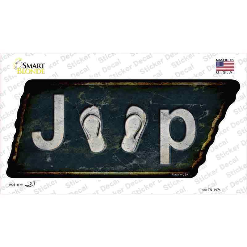 TN-197s-M J-P Flip Flops Novelty Rusty Tennessee Shape Sticker Decal - Medium