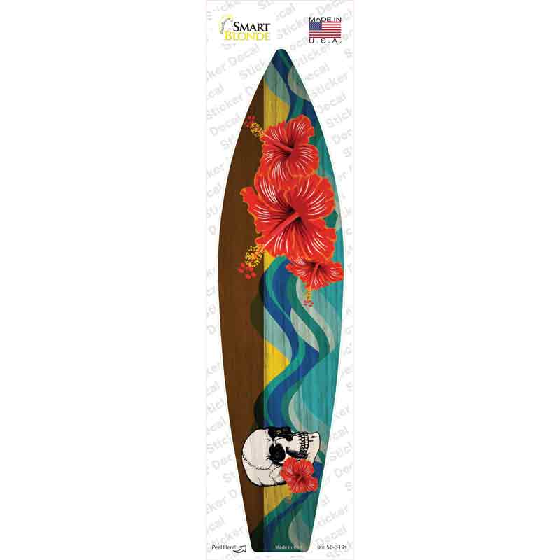SB-319s-M Skull with Hawaiian Flowers Novelty Surfboard Sticker Decal - Medium