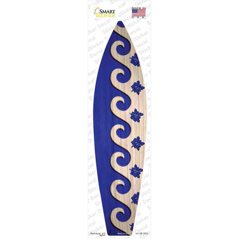 SB-351s-M Blue Waves & Flowers Novelty Surfboard Sticker Decal - Medium