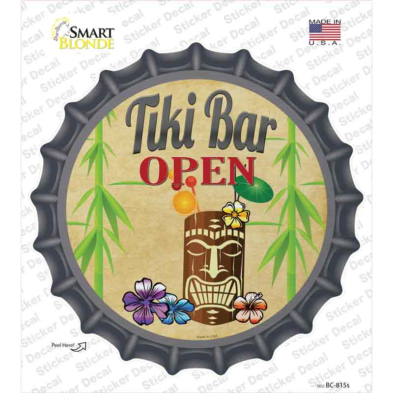 BC-815s-M Tiki Bar Open Novelty Bottle Cap Sticker Decal - Medium