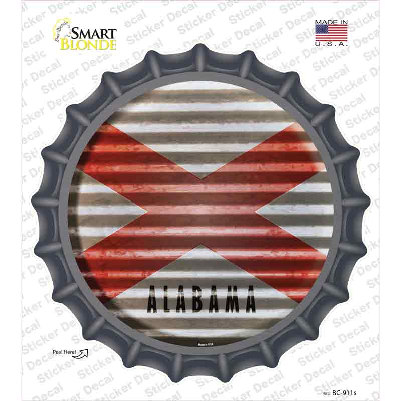 BC-911s-M Alabama Flag Corrugated Novelty Bottle Cap Sticker Decal - Medium