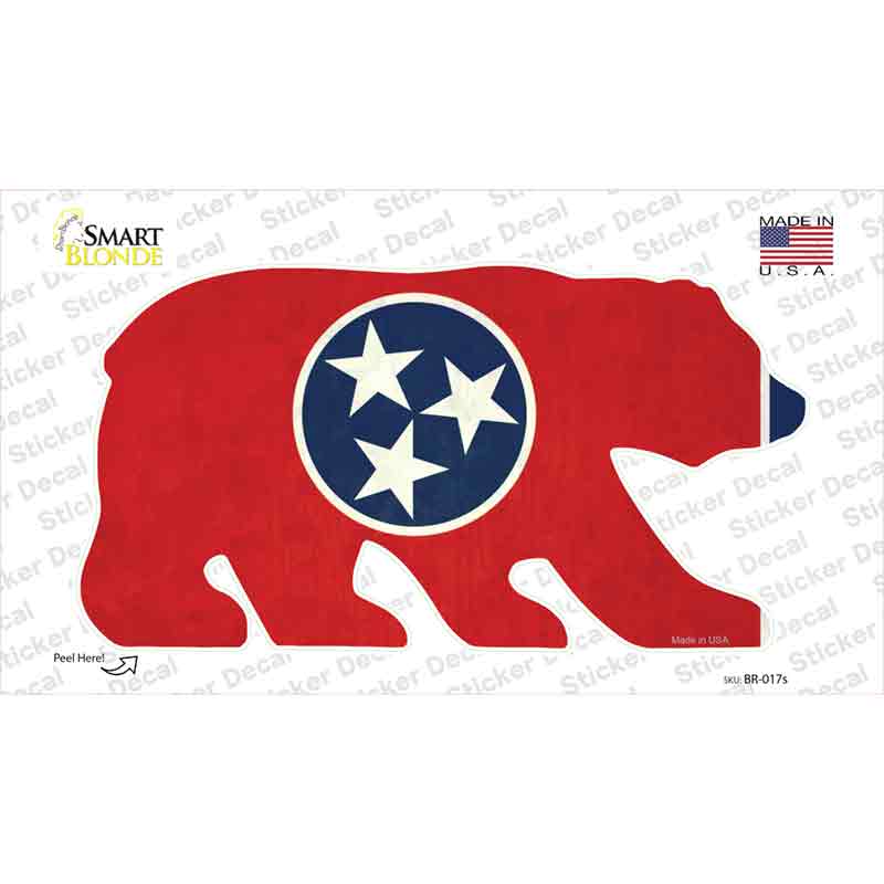 BR-017s-M TN Flag Novelty Bear Sticker Decal - Medium