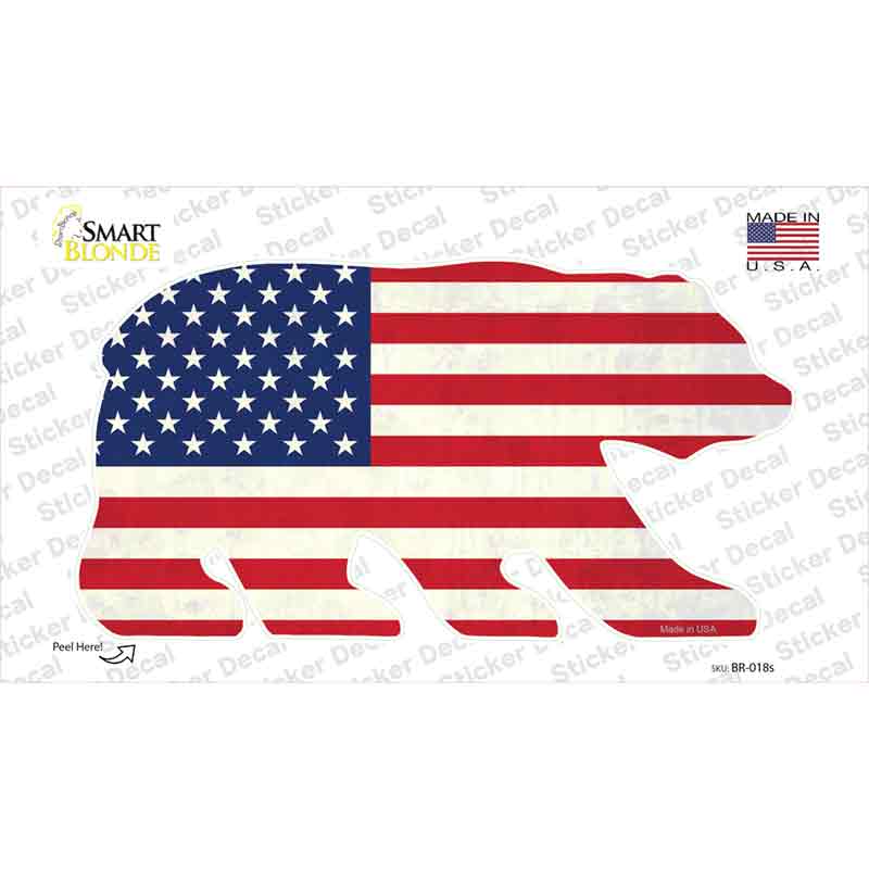 BR-018s-M American Flag Novelty Bear Sticker Decal - Medium
