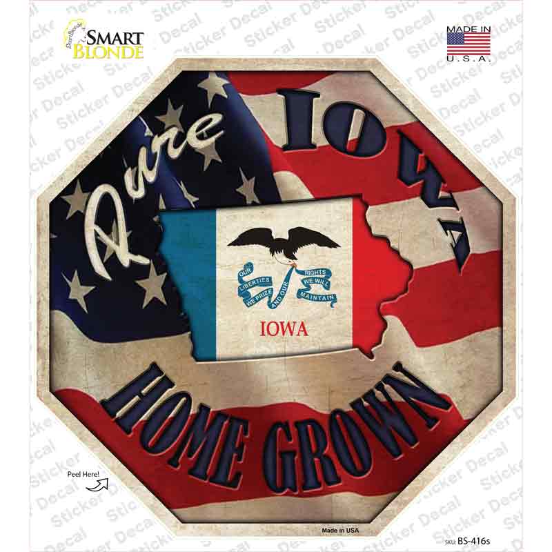 BS-416s-M Iowa Home Grown Novelty Octagon Sticker Decal - Medium