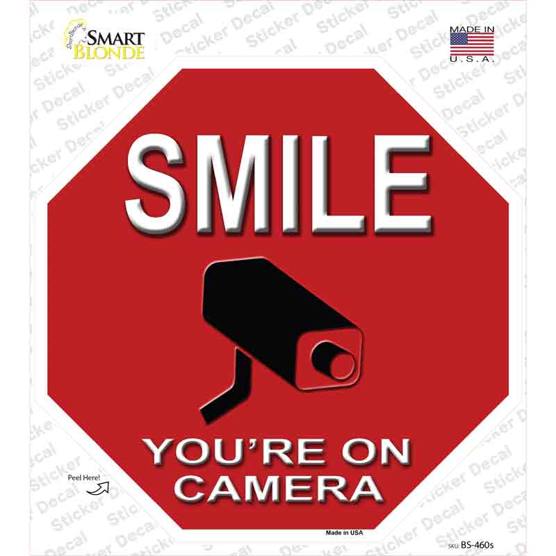 BS-460s-M Smile You Are on Camera Novelty Octagon Sticker Decal - Medium