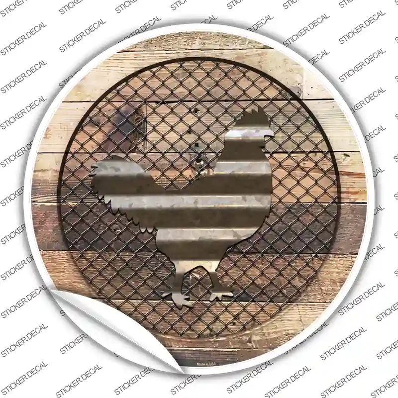 C-1019s-L Chicken on Wood Novelty Circle Sticker Decal - Large