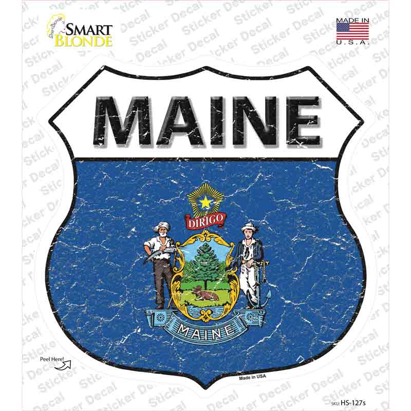 HS-127s-M Maine Flag Novelty Highway Shield Sticker Decal - Medium