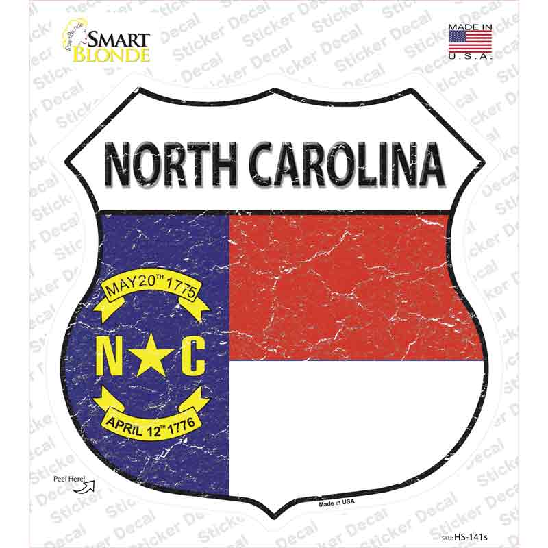 HS-141s-M North Carolina Flag Novelty Highway Shield Sticker Decal - Medium