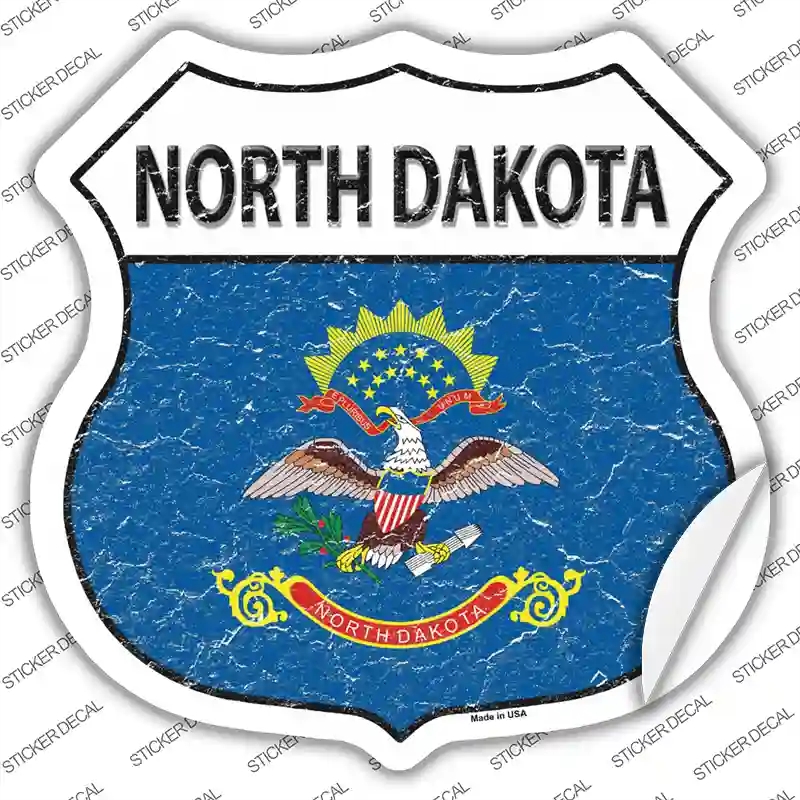 HS-142s-L North Dakota Flag Novelty Highway Shield Sticker Decal - Large